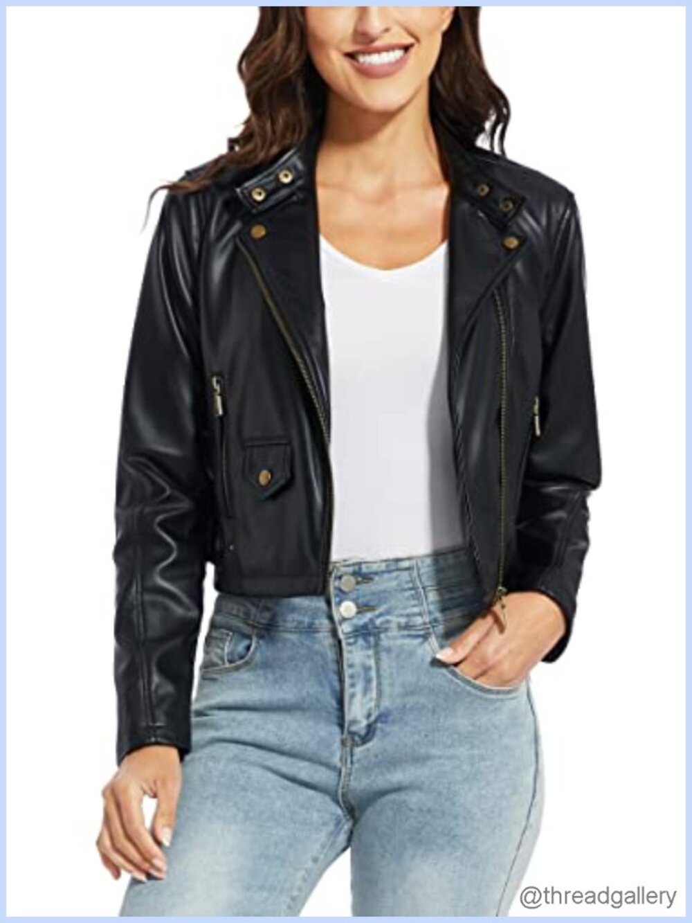 Faux Leather Moto Biker Jacket Zip Up Fitted Slim Coat